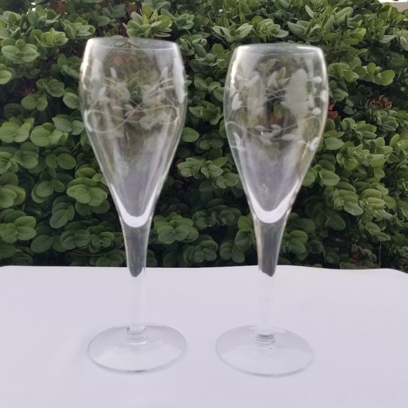 NEW Set of 2 Princess House Tulip Flute Wine Glasses Heritage #432 Vintage - Picture 1 of 6